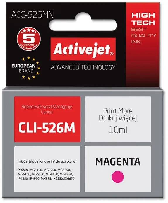 Cartus Imprimanta ACTIVEJET COMPATIBIL ACC-526MN for Canon printer; Canon CLI-526M replacement; Supreme; 10 ml; magenta