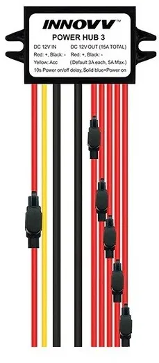 INNOVV Power Hub 3: a waterproof 12 V power splitter for 5 devices, featuring battery protection and fuses