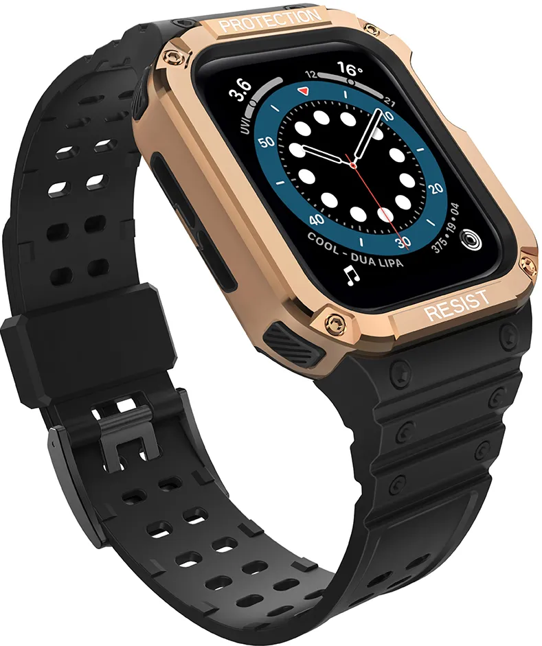 Curea cu carcasa de protectie Protect Strap Band Apple Watch 42/44/45 mm negru/roz auriu