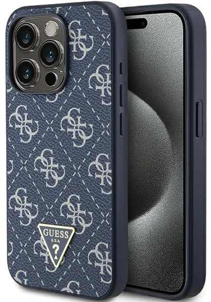 Husa Guess 4G Triangle Metal Logo iPhone 15 Pro albastru