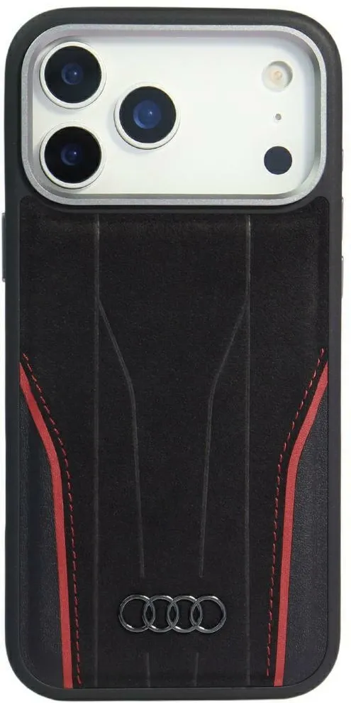 Audi R8 Genuine Leather MagSafe Case for iPhone 17 Pro Max - Black and Red