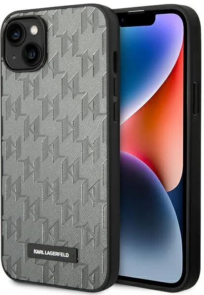 Husa Karl Lagerfeld KLHCP14MSAKLHPG Saffiano Mono Metal Logo iPhone 14 Plus gri