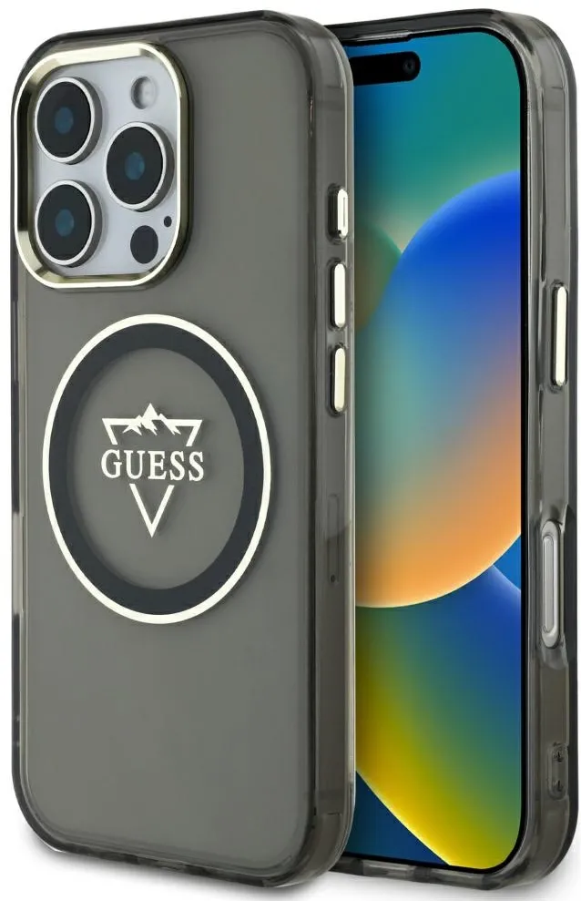 Guess IML Metal Mountain Logo MagSafe iPhone 16 Pro Case - Black