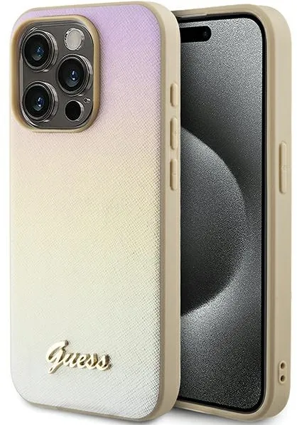 Guess Saffiano Iridescent Script case for iPhone 14 Pro Max - gold