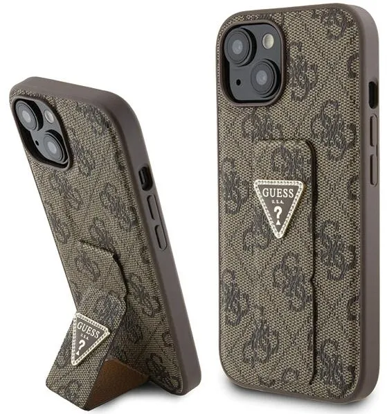 Guess Grip Stand 4G Triangle Strass case for iPhone 15 - brown