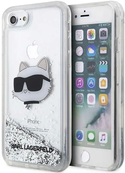 Husa protectie Karl Lagerfeld KLHCI8LNHCCS Glitter Choupette Head iPhone 7 / 8 / SE 2020 / SE 2022 argintiu