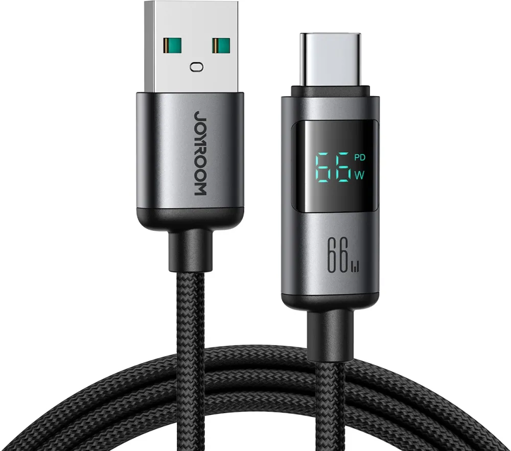 Joyroom S-A16 Pro Prism Series 66W USB-A - USB-C Cable with Display 1.2m - Black