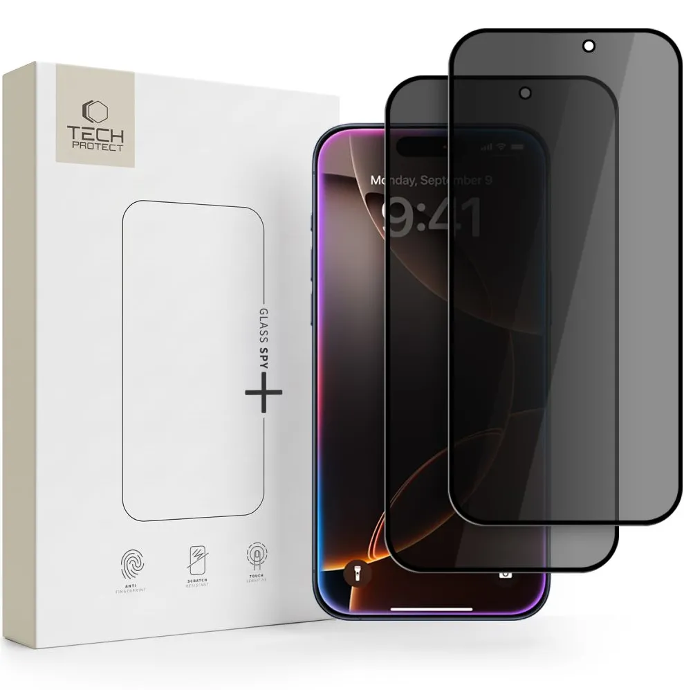 Set 2 folii sticla securizata de confidentialitate Tech-Protect Glass SPY+ iPhone 18 Pro Max