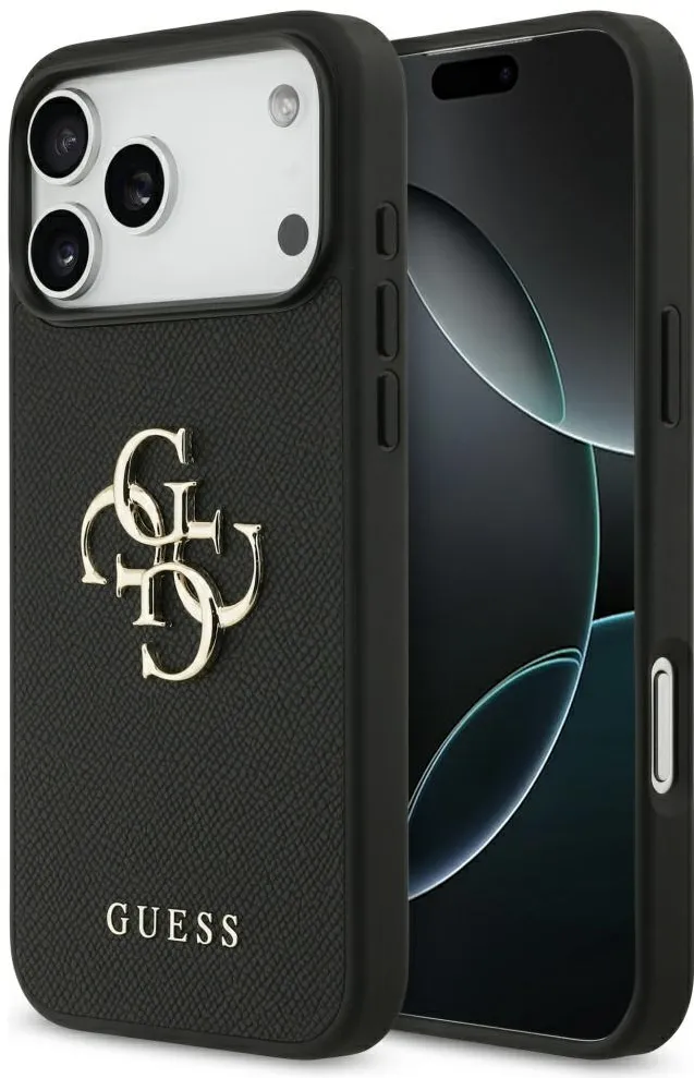 Husa telefon Guess Grained Big 4G Classic Logo iPhone 17 Pro Max negru