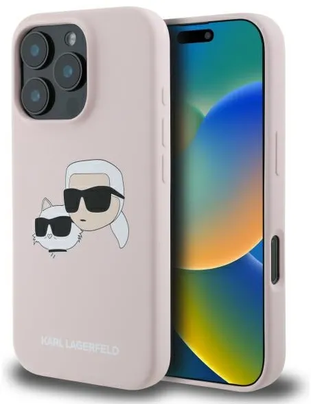 Karl Lagerfeld Silicone Nauble Heads Print MagSafe Case for iPhone 16 Pro Max - Pink