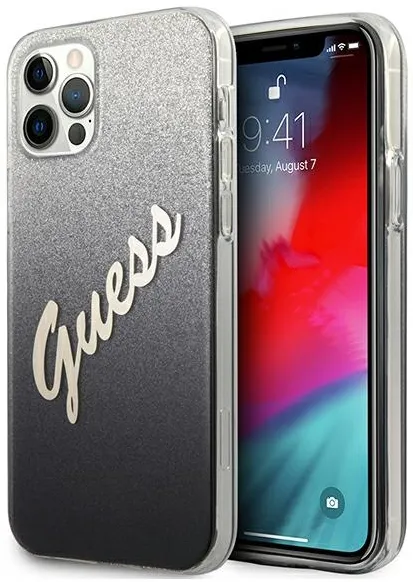 Husa protectie Guess GUHCP12MPCUGLSBK Glitter Gradient Script iPhone 12 / 12 Pro 6.1" negru