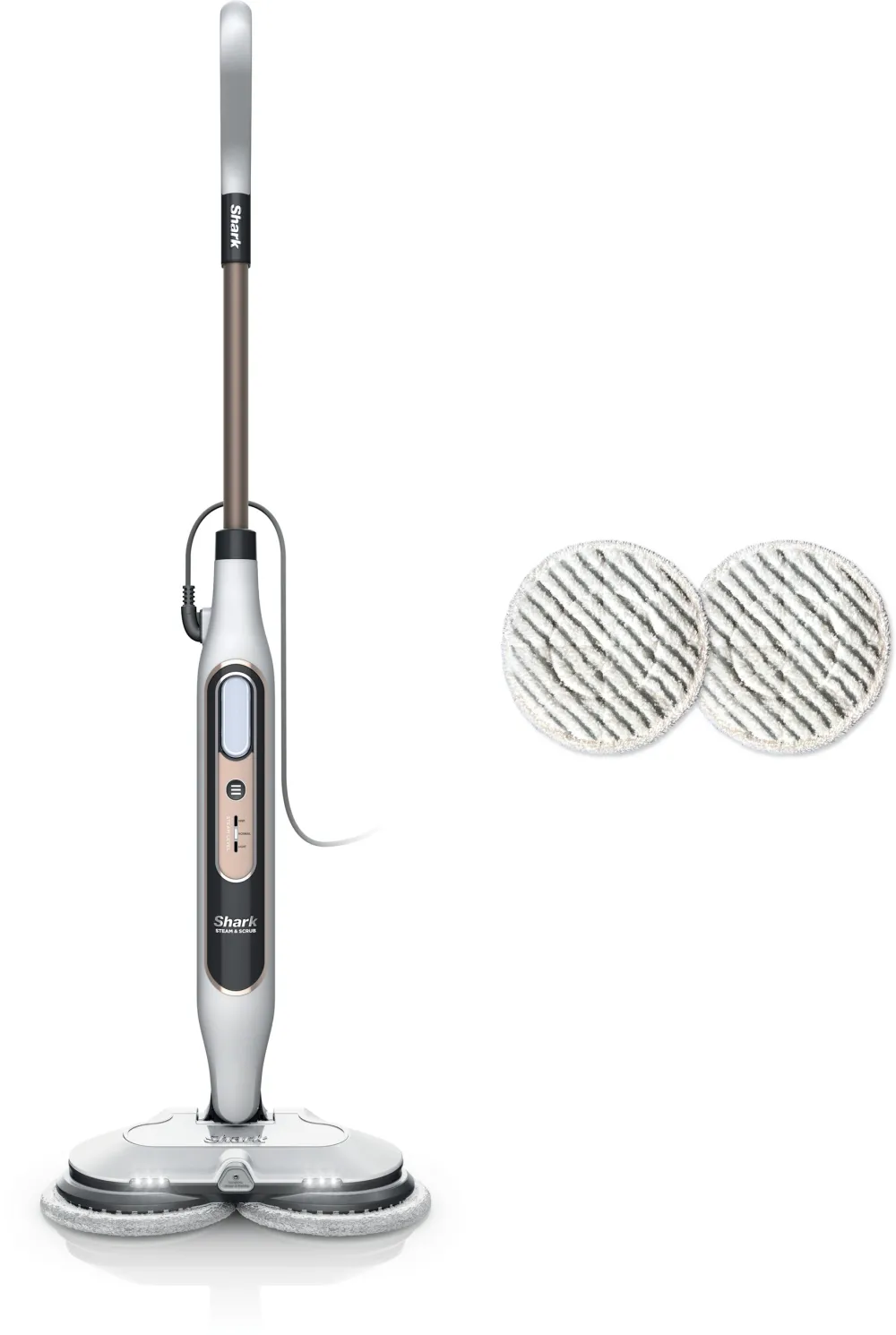 Mop electric cu aburi si curatare Shark S8201EU2 placute rotative, 3 setari de abur, alb/ gri