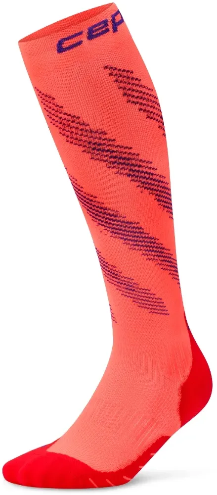 Sosete compresie inalte CEP Run Edt. Elliptic coral neon/mov marimea III