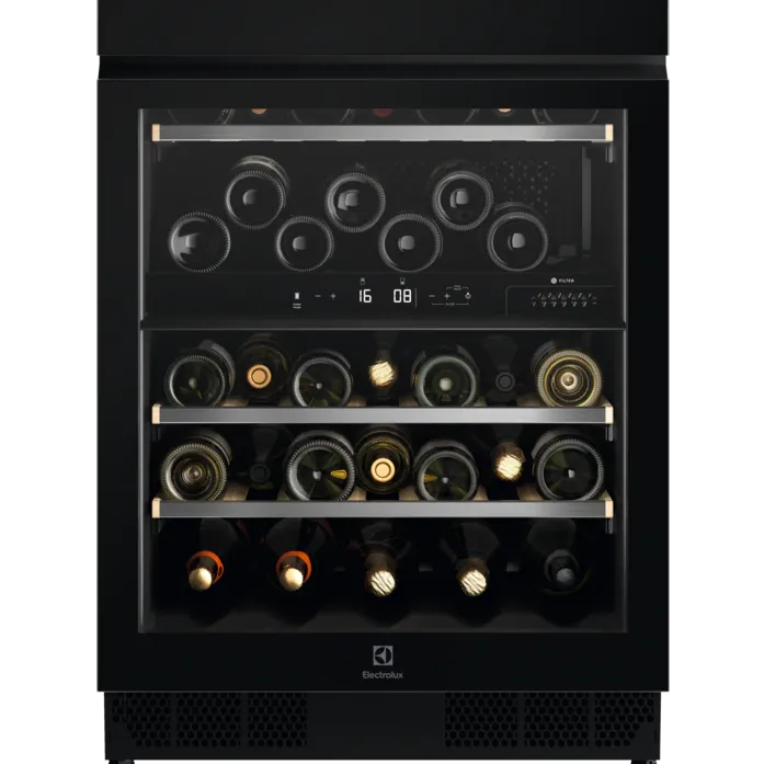 Racitor de vinuri Electrolux EWUD140B8B, 40 sticle, Rafturi lemn, Control electronic (Zona dubla de control), Clasa G, H 82 cm, Negru
