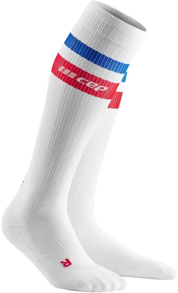 Sosete compresie femei CEP Mid Cut 80s 18 cm white-red&bl 34-37 II