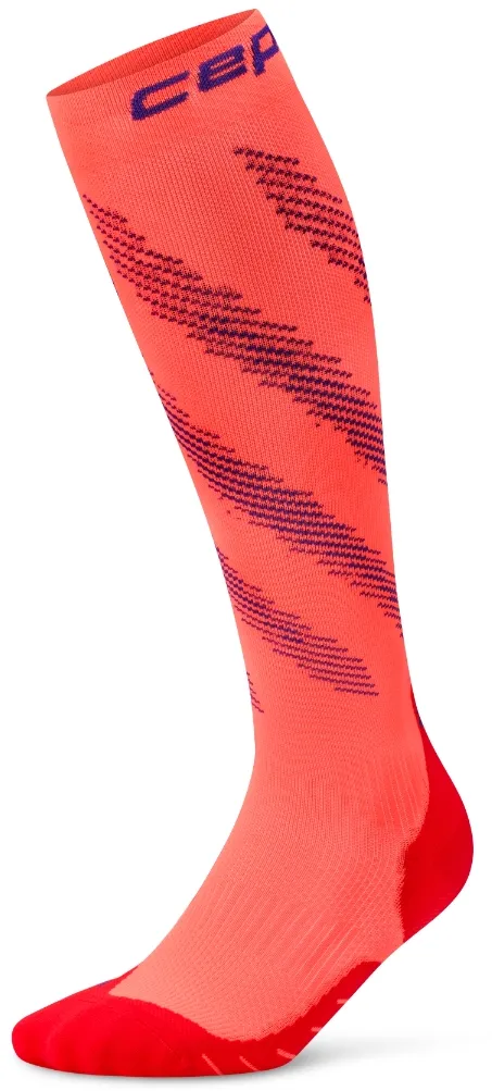 Sosete compresie inalte CEP Run Edt. Elliptic W neon coral/mov III
