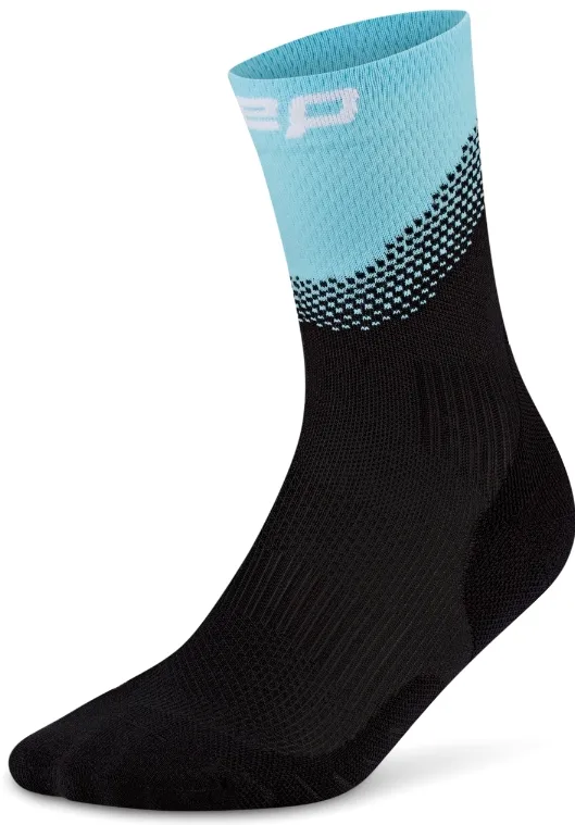 Sosete compresie medii dama CEP Run Edition Split Mid Cut negru/albastru deschis