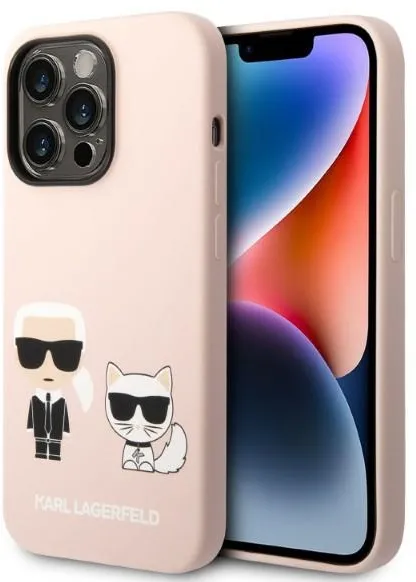 Husa Karl Lagerfeld KLHMP14XSSKCI Silicone Karl & Choupette MagSafe iPhone 14 Pro Max roz deschis