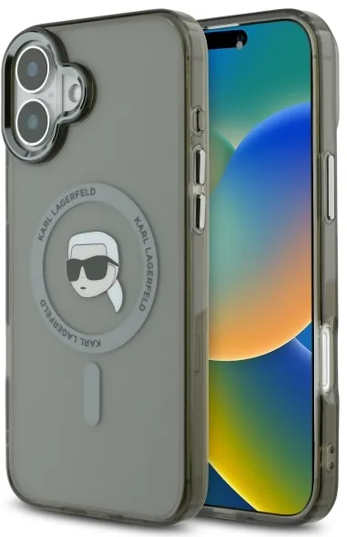 Husa Karl Lagerfeld IML Metal Karl Head MagSafe iPhone 16 Plus negru