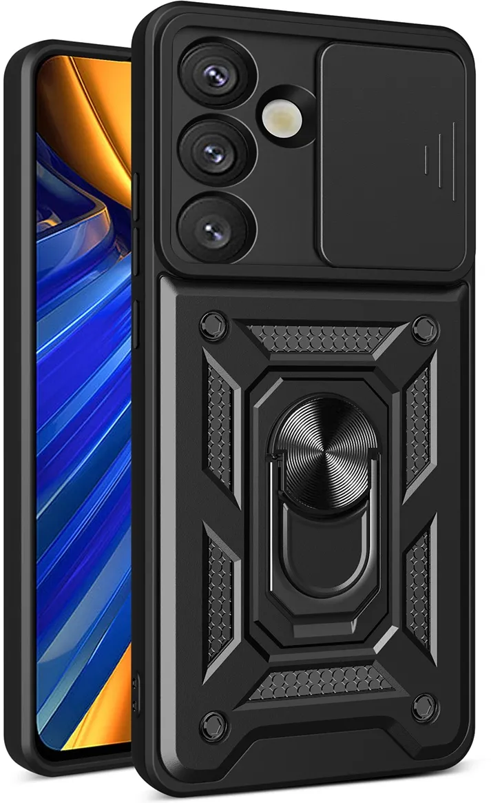 Husa Hurtel Hybrid Armor Camshield Realme P3 5G negru cu stand si capac camera