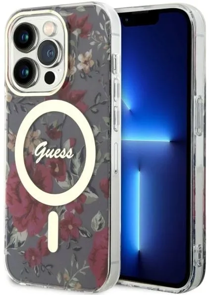 Husa Guess GUHMP14LHCFWSA Flower MagSafe iPhone 14 Pro verde/kaki