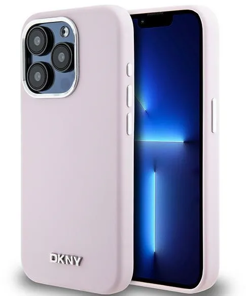 Husa DKNY Liquid Silicone Small Metal Logo MagSafe iPhone 14 Pro roz