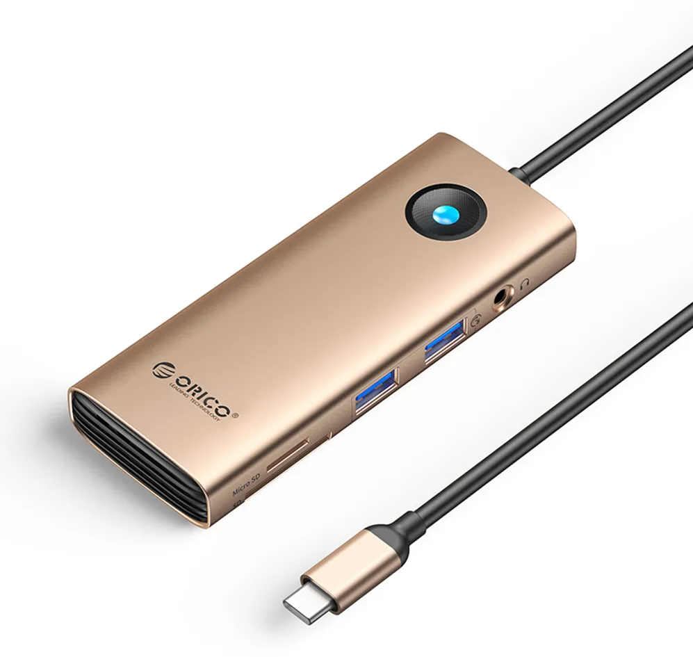 Orico PW11 8in1 USB-C Docking Station 2x USB-A 3.0 1x USB-C PD 100W 1x HDMI 4K 60Hz 1x microSD/SD 1x RJ45 Gigabit Ethernet 1x Audio 3.5mm - Rose Gold