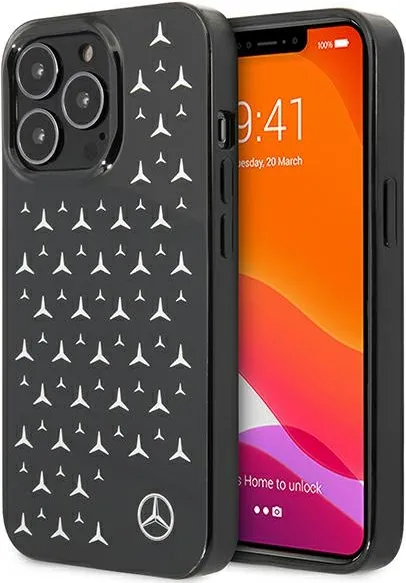 Husa protectie Mercedes Silver Stars Pattern iPhone 13 / 13 Pro negru