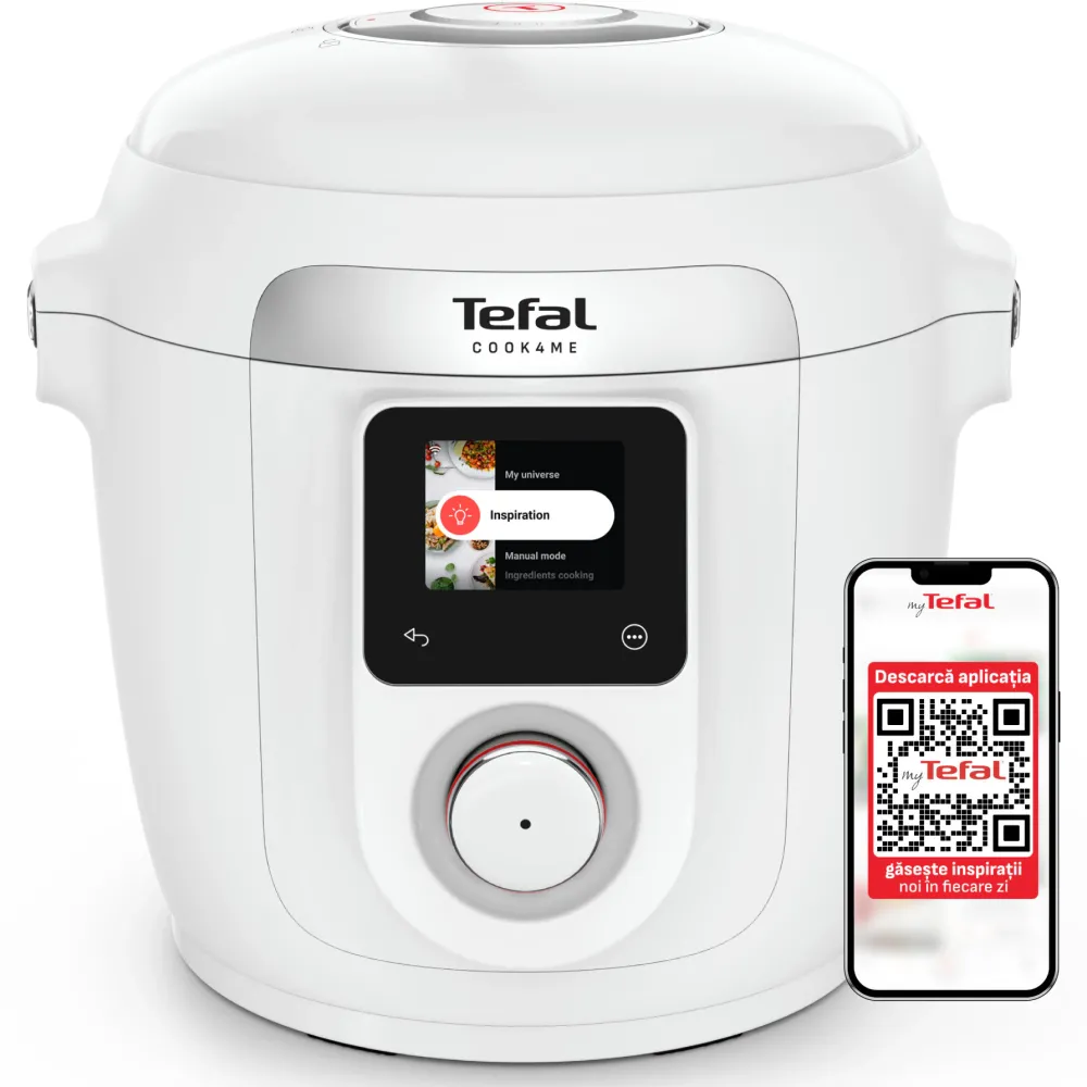 Multicooker cu gatire sub presiune TEFAL Cook4Me Wi-Fi 10 in 1 CY9621F2 6 L alb