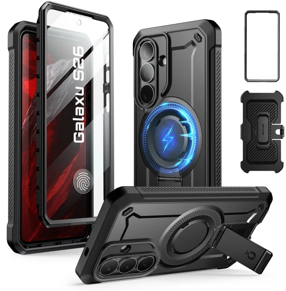 Husa Supcase Unicorn Beetle Pro Mag MagSafe Samsung Galaxy S26 negru cu 2 rame frontale