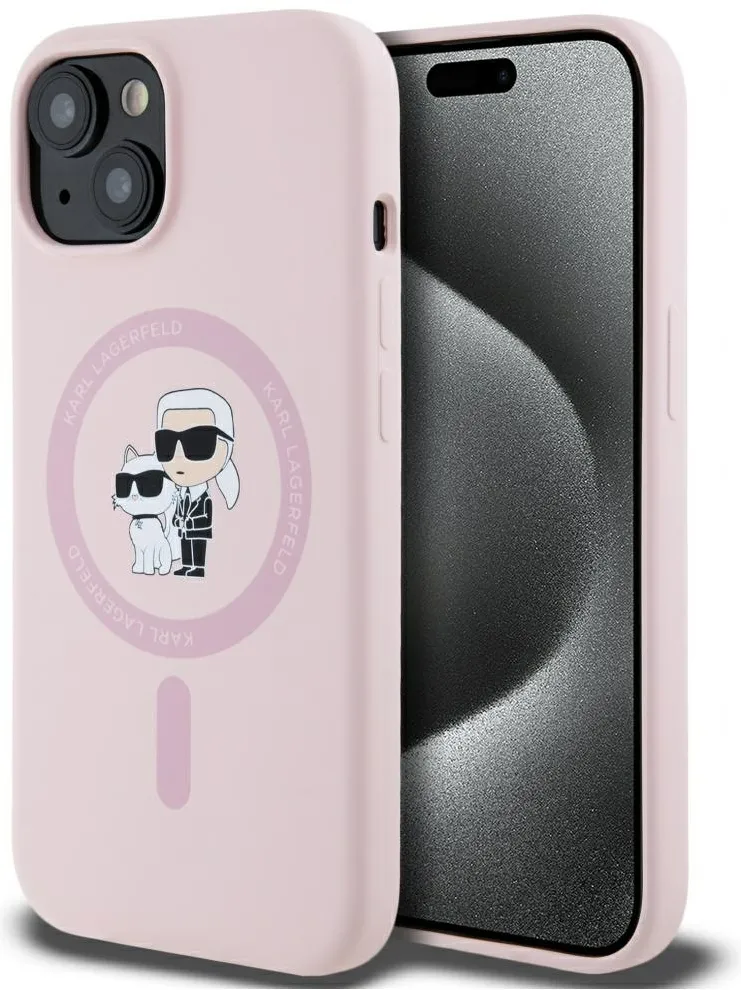 Husa Karl Lagerfeld Silicone Karl&Choupette MagSafe iPhone 15 Plus roz