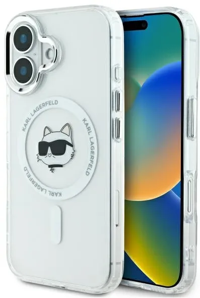 Husa protectie Karl Lagerfeld IML Metal Choupette Head MagSafe alb iPhone 16 Plus