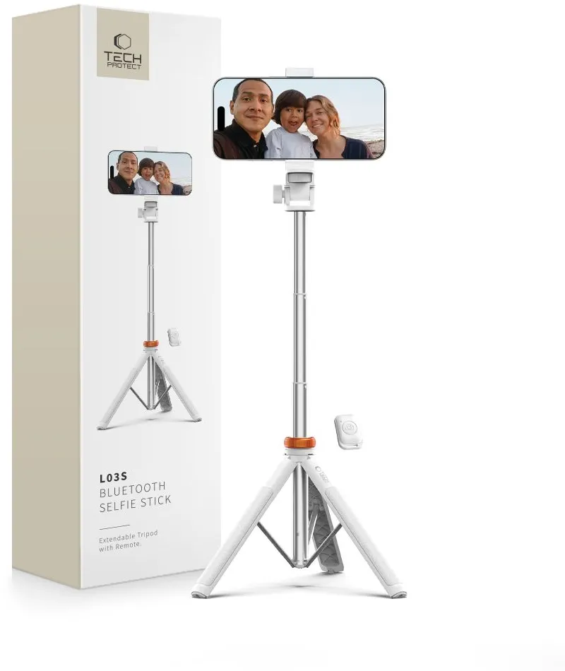Selfie stick cu trepied Tech-Protect L03S 148 cm alb