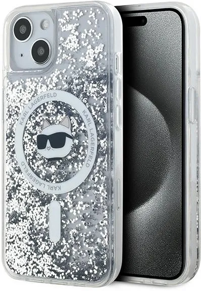 Husa Karl Lagerfeld Liquid Glitter Choupette Head MagSafe iPhone 15/14/13 transparent