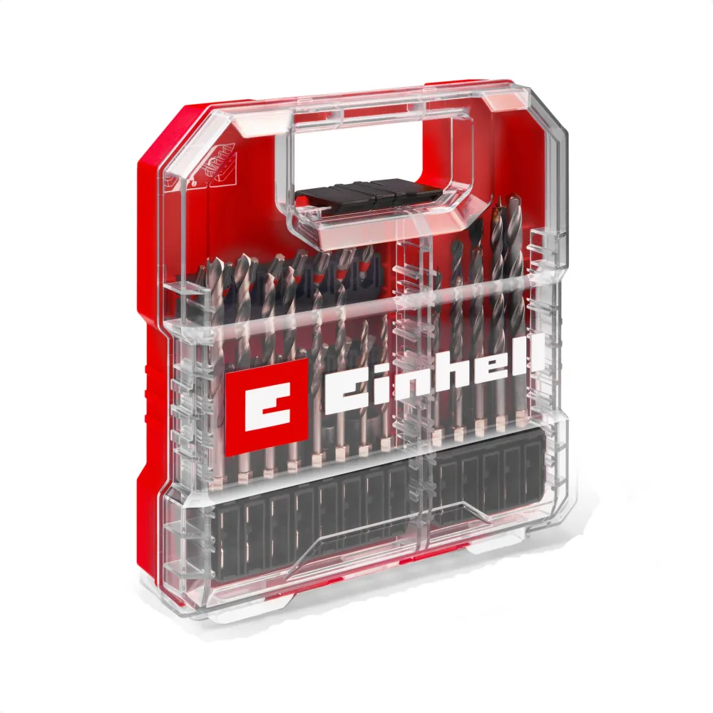 Set 40 burghie si biti Einhell L-CASE 49109053, 25 mm, suport biti cu schimbare rapida, chei tubulare, burghiu cap infundat, cutie de depozitare