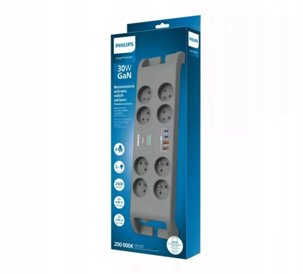 Surge protector power strip 8 sockets 4xUSB
