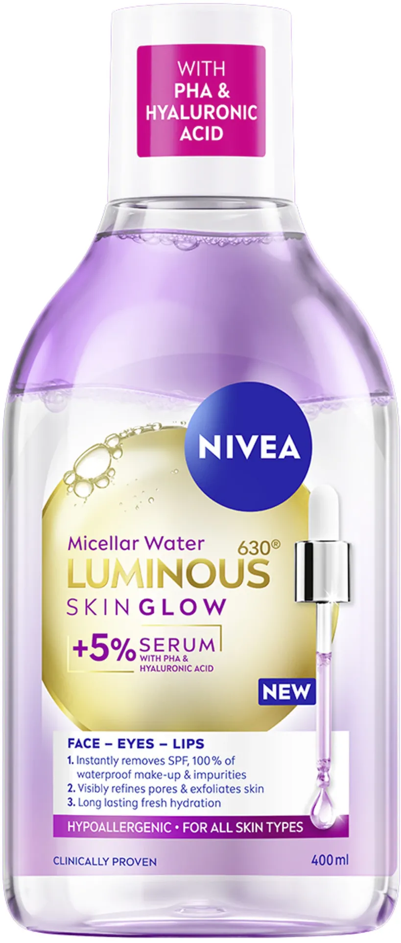 Apa micelara NIVEA LUMINOUS630® SKIN GLOW, 400 ml
