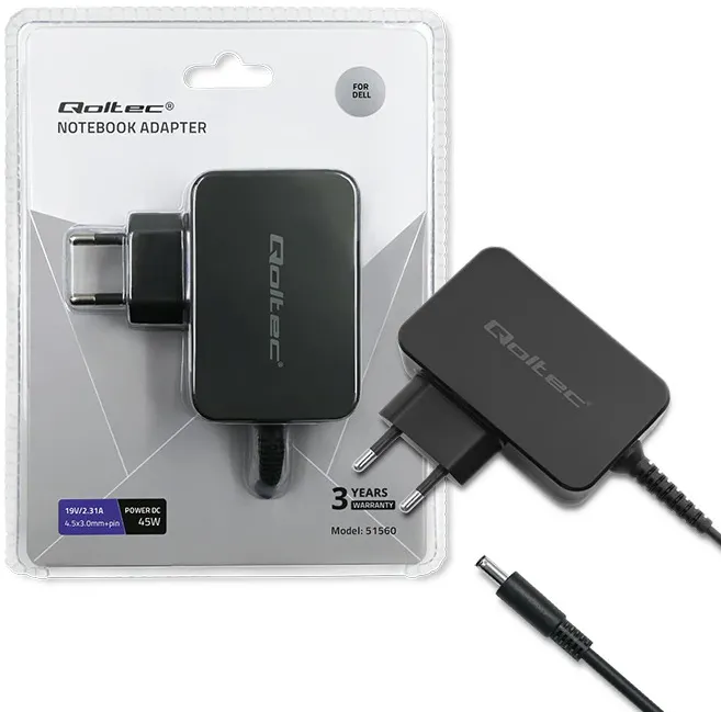 Alimentator Laptop QOLTEC Alimentator pentru notebook Dell | 45W | 19.5V | 2.31A | 4.5*3.0+pin