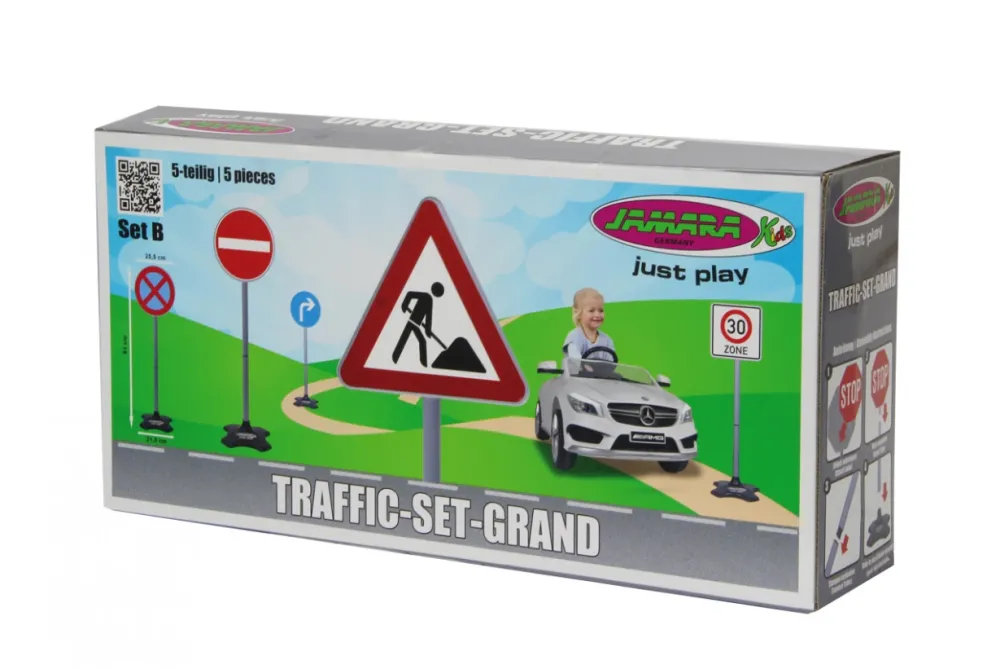 Jamara Set semne de circulatie Traffic-Set-Grand B, Jamara, Plastic, 5 bucati, 3 ani+, Multicolor