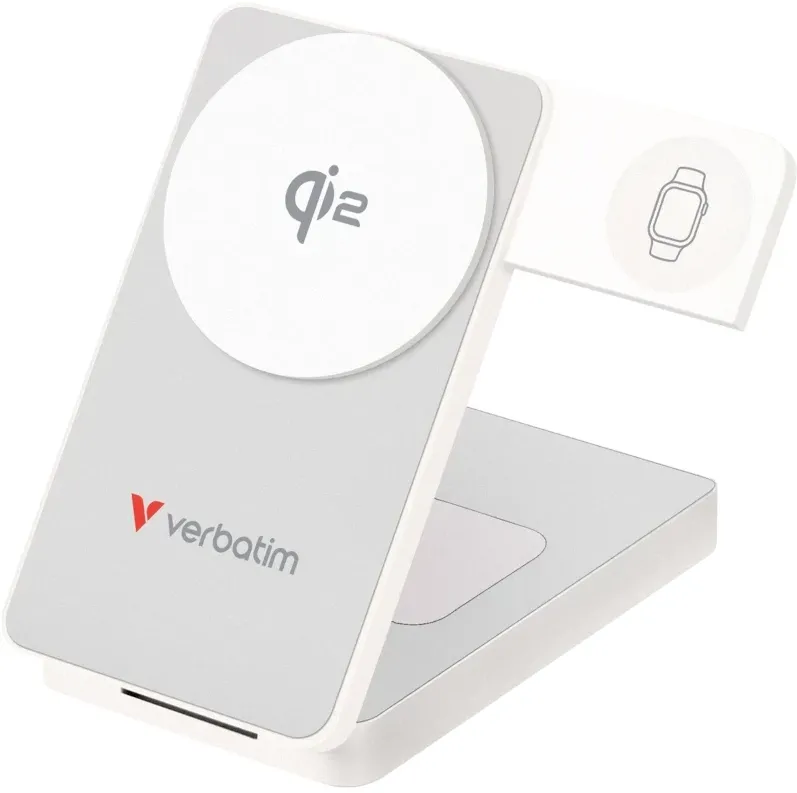 Baterie externa VERBATIM Foldable 3-in-1 wireless magnetica Qi2 10000 mAh alb