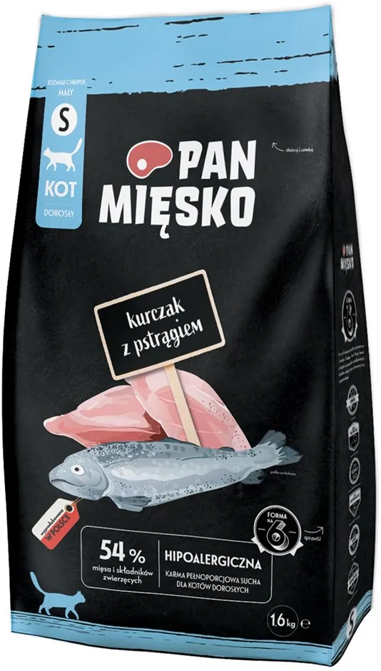 Hrana uscata pentru pisici adulte Pan Miesko pui cu pastrav granule S 1.6 kg