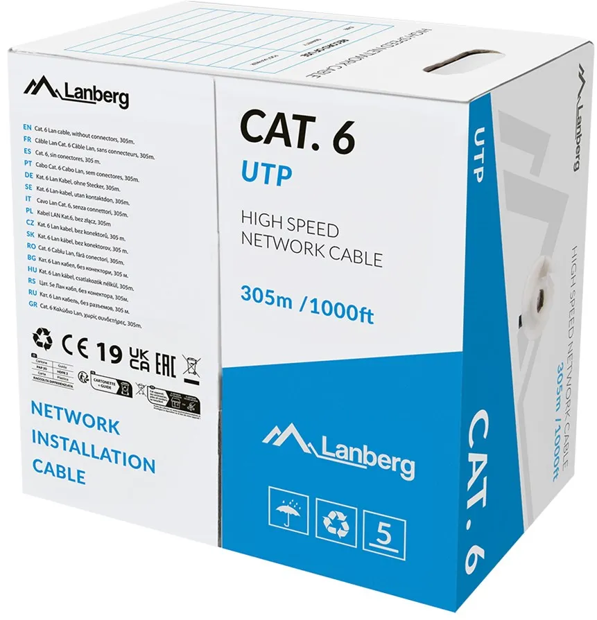 Cablu retea UTP Cat6 LANBERG LCU6L-11CU-0305-S cupru LSZH 305 m gri