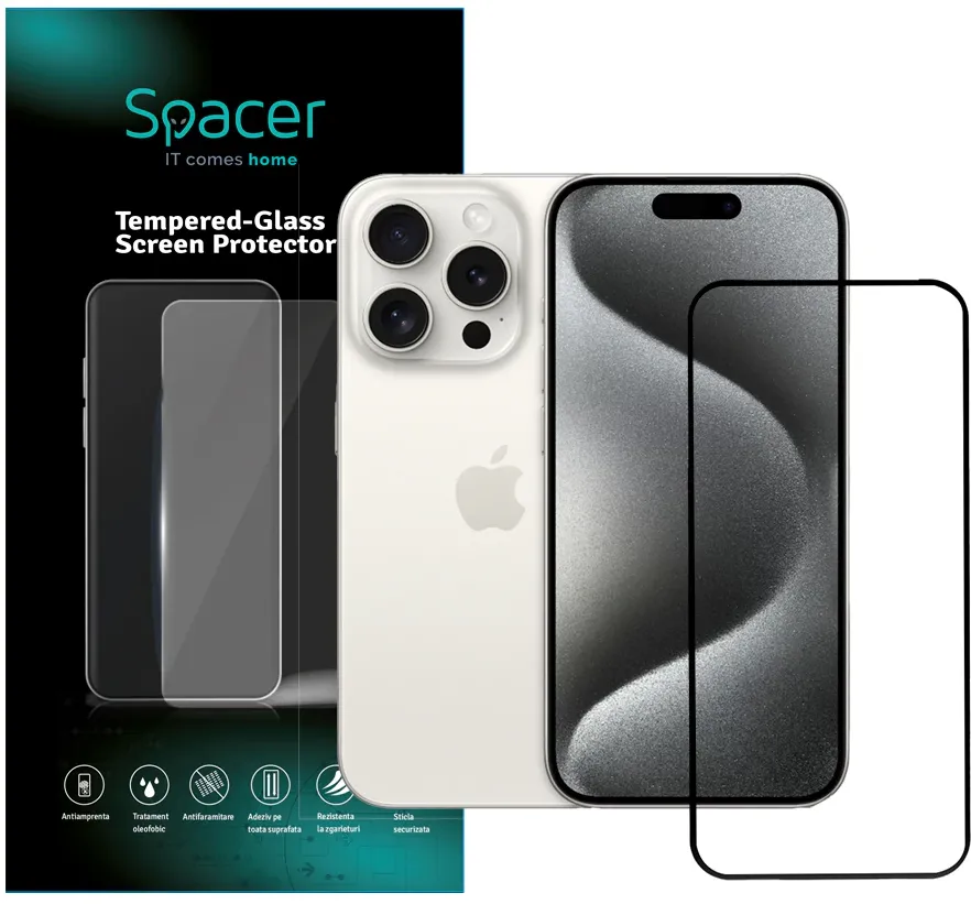 Folie protectie sticla Spacer SPPG-AP-IP15PM-TG 0.3mm grosime iPhone 15 Pro Max