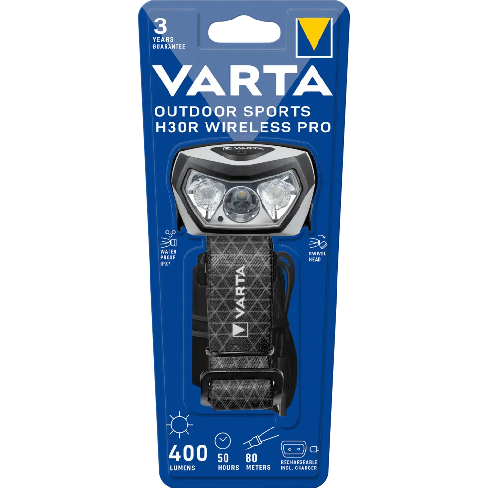 Lanterna frontala VARTA H30R Wireless Pro negru 400 lm