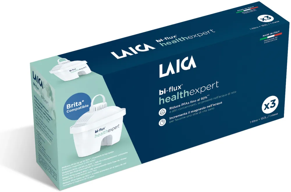 Set 3 cartuse filtrante Laica Bi-Flux HealthExpert, formula speciala, compatibile Brita