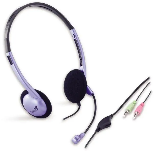 Casti Genius, "HS-02B", cu fir, standard, utilizare multimedia, microfon pe brat, conectare prin Jack 3.5 mm x 2, albastru