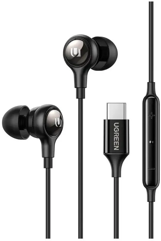 Casti Ugreen, "EP103", intraauriculare - butoni, pt smartphone, microfon pe fir, conectare prin USB Type-C, lungime cablu 1.2m, negru, "30638"