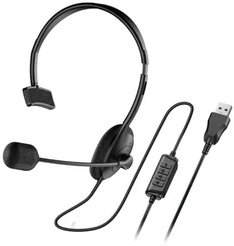 Casti Genius, "HS-100U", cu fir, standard, utilizare multimedia, call center, microfon pe brat, conectare prin USB, cablu 2m, negru