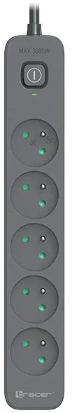 Power Line+ 5m Graphite surge protector power strip (5 sockets)
