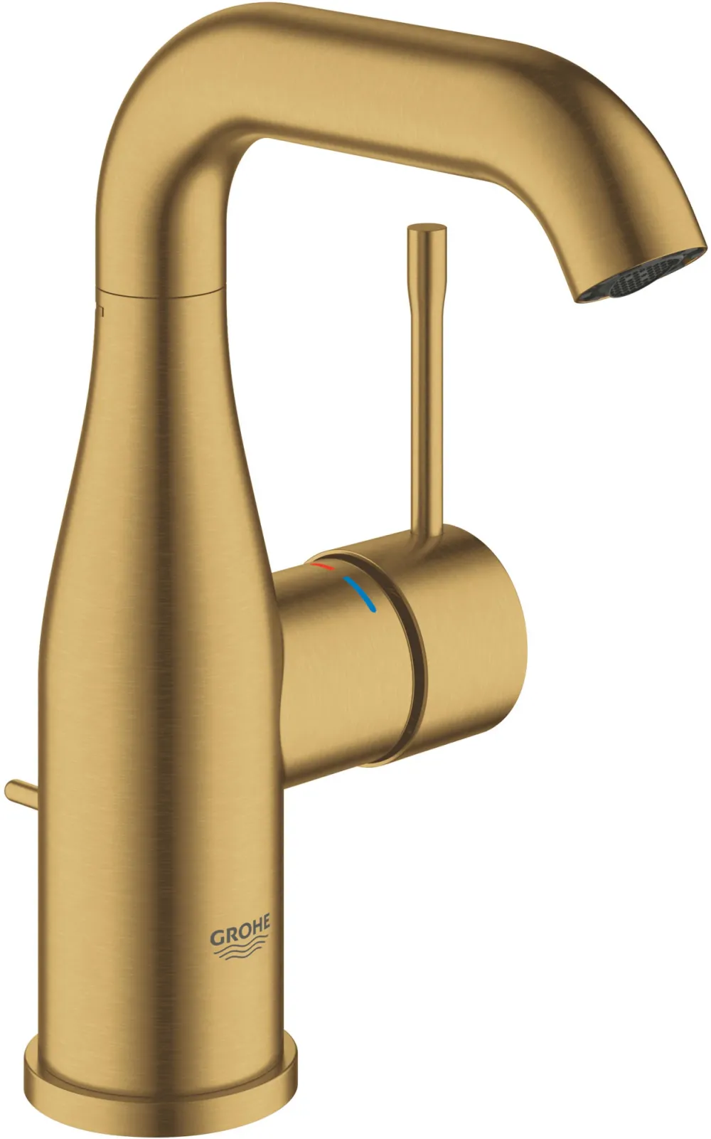 Baterie lavoar, Grohe Essence New OHM basin 5,7l M, marimea M, monocomanda, pivotanta, set evacuare cu tija, brushed cool sunrise, auriu mat
